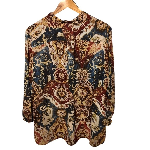 Vtg 90's Chaps Denim Ralph Lauren 2X Blouse Popover Top Persian Print Retro - Picture 4 of 7